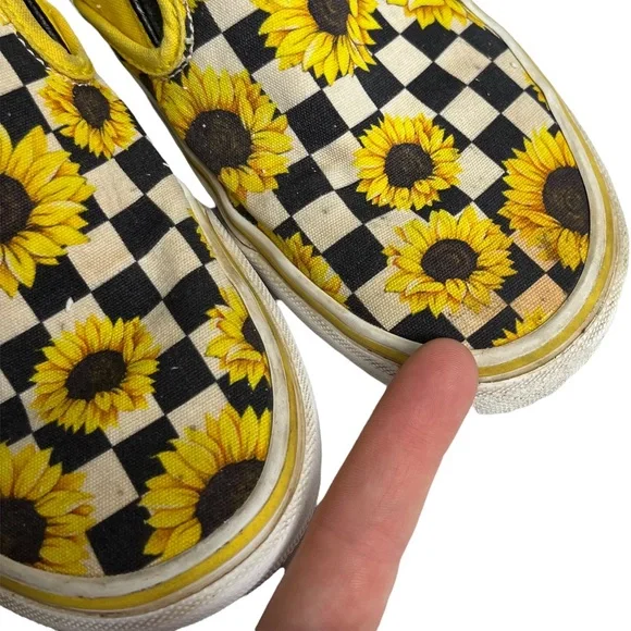 Vans Womens Yellow Sunflower Asher Slip On Checkered Sneakers Size 7 - Picture 8 of 10